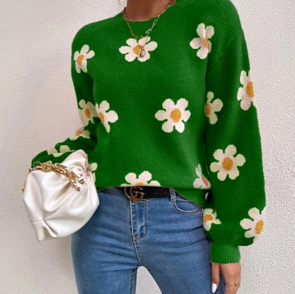 Floral Pattern Drop Shoulder Sweater Blouse - Picture 4 of 7